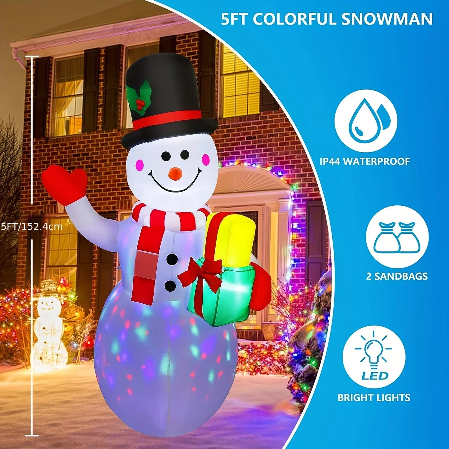 Inflatable Christmas Snowman with Built-in LED Lights for Outdoor Decorations