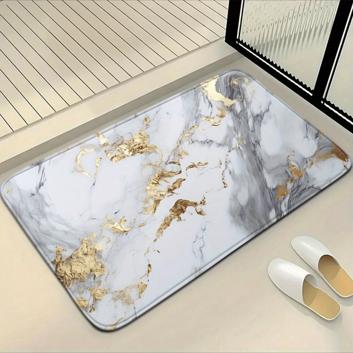 Marble Bathroom Mat Set Non Slip U Shaped Floor Mat Toilet Seat Polyester