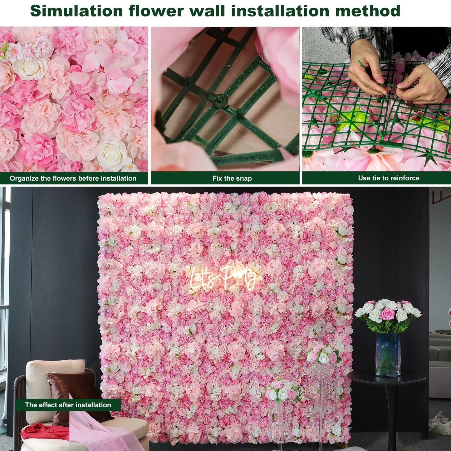 RUEESEECN 12Pcs Artificial Roses Wall Panel 3D Backdrop
