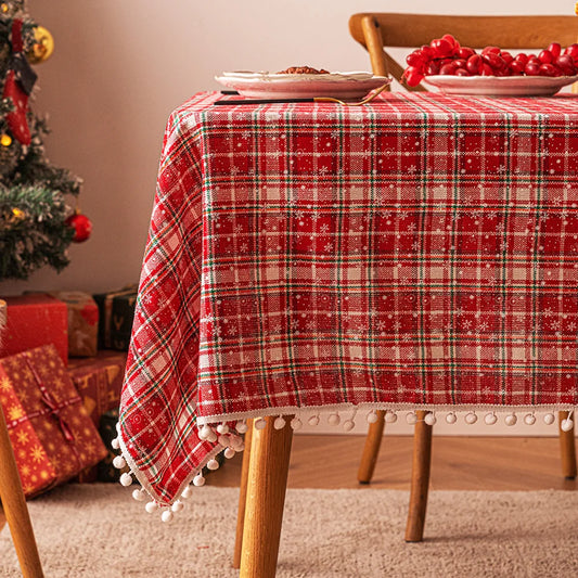Plaid Christmas Tablecloth Polyester Table Cover For Home Dining Decor