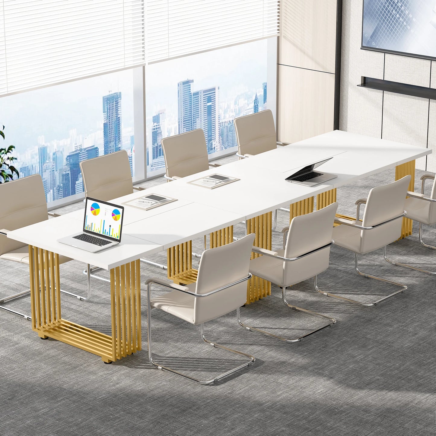 Tribesigns Modern Executive Wooden Office Desk With Gold Metal Legs