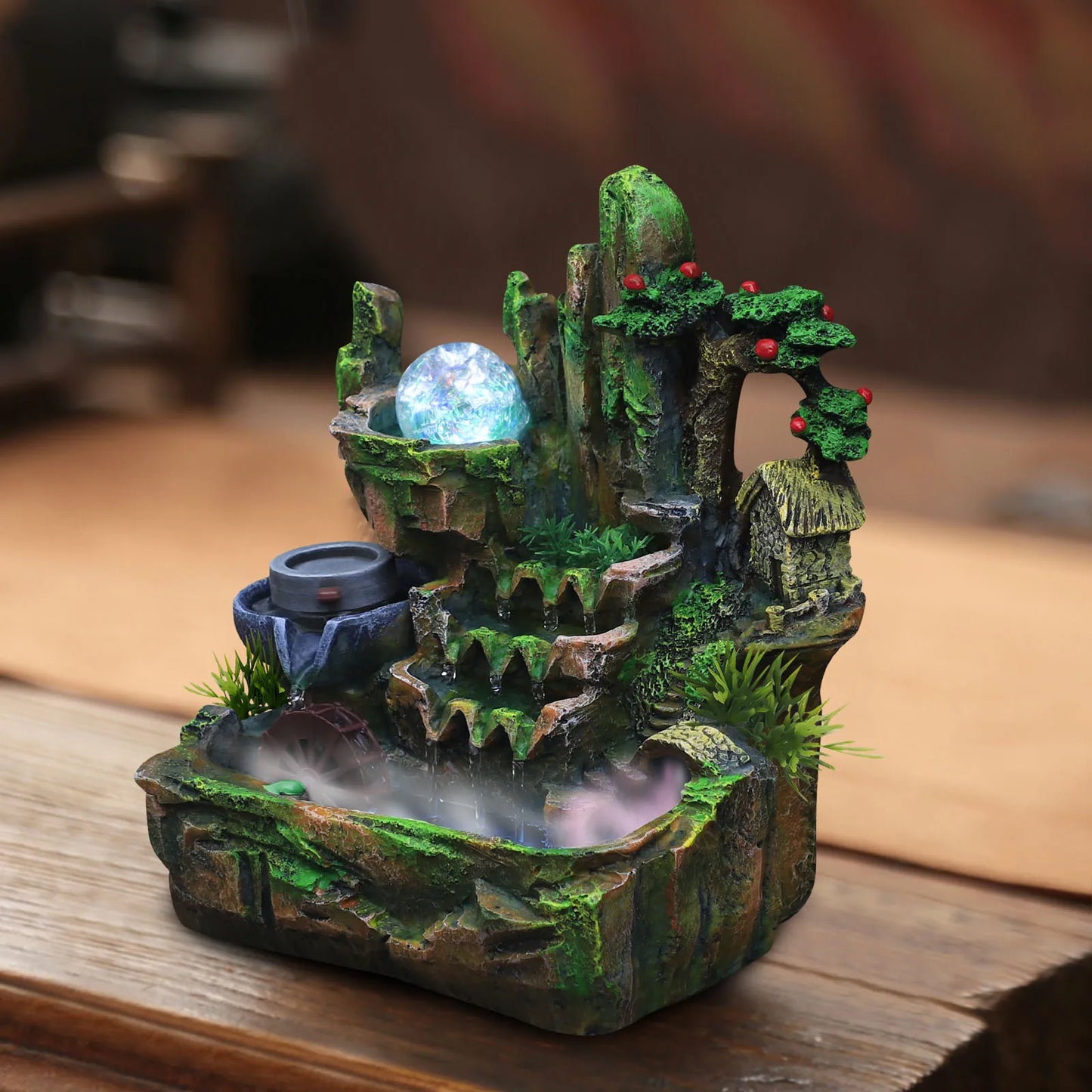 Feng Shui Desktop Water Fountain With Color Changing LED Lights