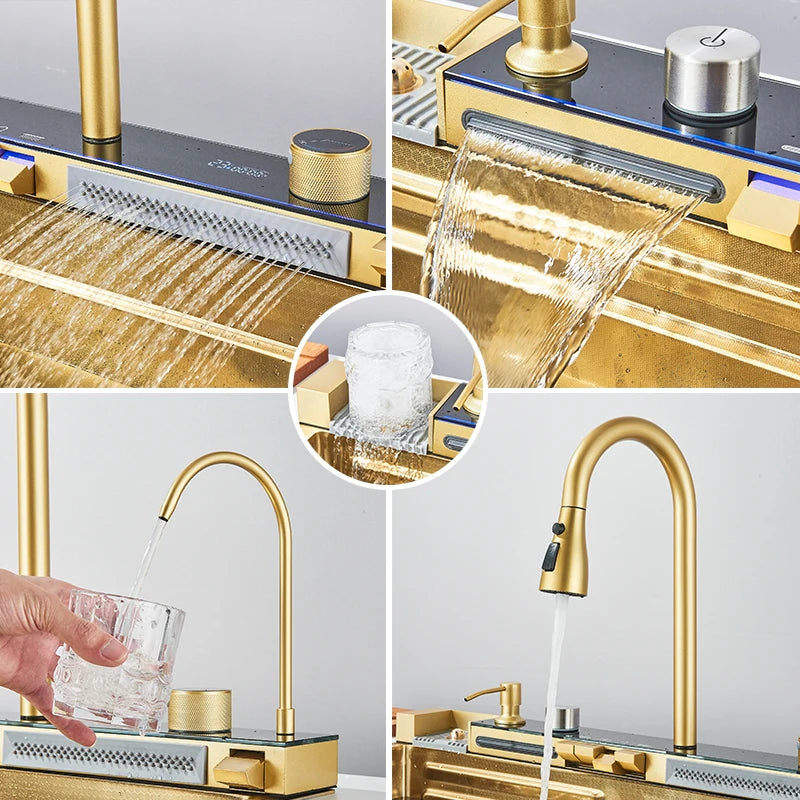 Rozin 304 Stainless Steel Kitchen Sink With Waterfall Faucet