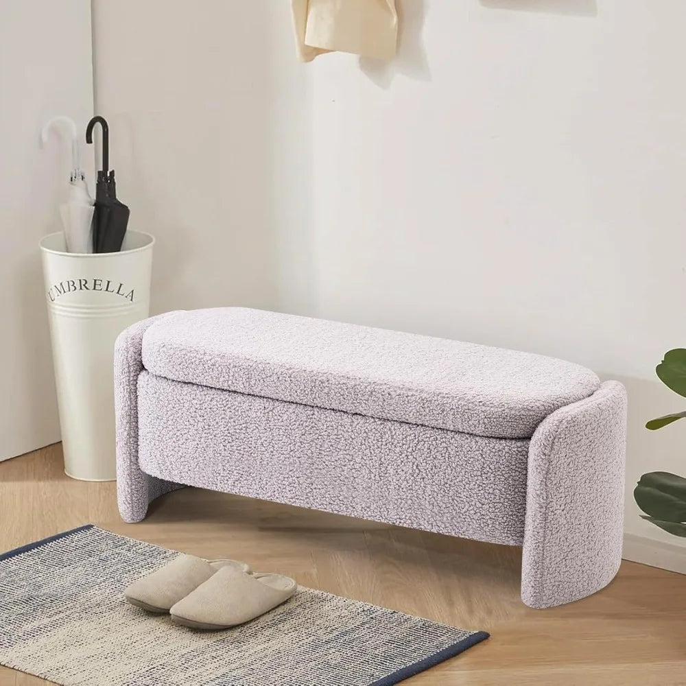 Ticify Lamb Fleece Oval Storage Bench With Large Storage