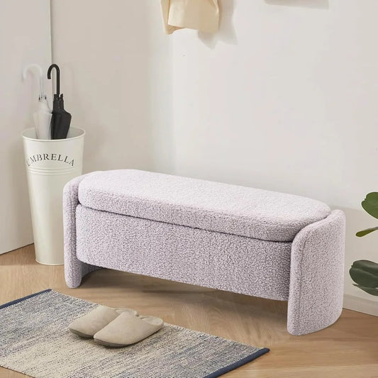 Ticify Lamb Fleece Oval Storage Bench With Large Storage