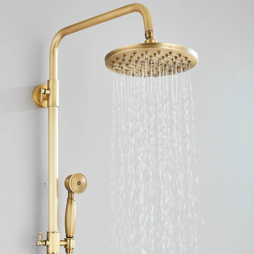 Quyanre Wall Mount Shower Faucets Set With Dual Knobs Handheld