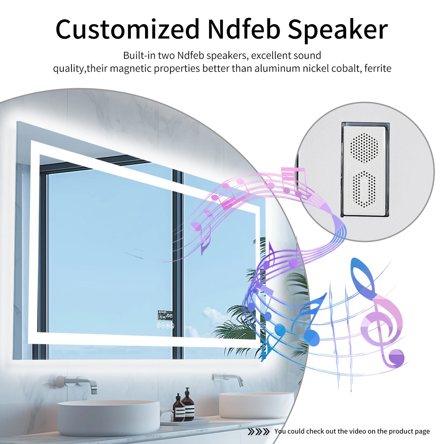 LED Lighted Bathroom Mirror with Bluetooth Speaker Smart LED Vanity Makeup Wall Mounted Mirrors 3 Lights Setting Anti-Fog RBG
