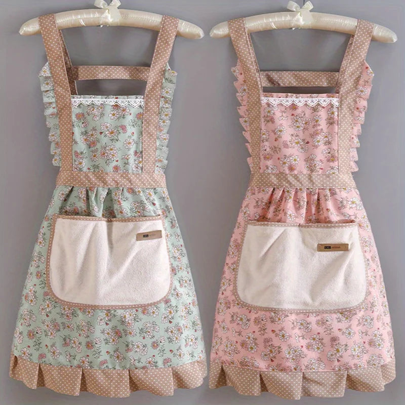 Canvas Floral Hooded Apron Waterproof Oil Resistant Workwear