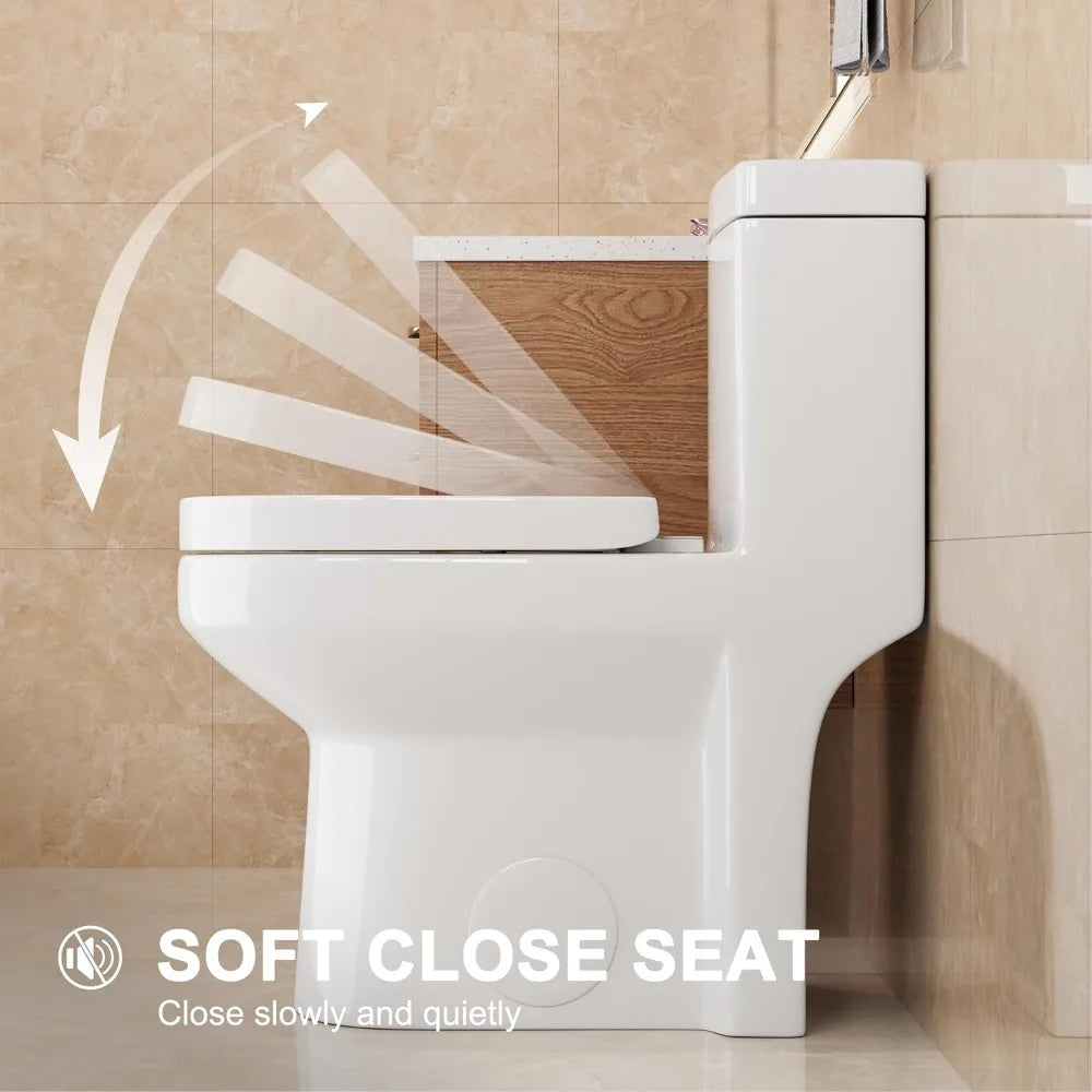 Compact One-Piece Toilet with Dual Flush System for Modern Bathrooms: Powerful, Quiet, and Space-Saving 12 Rough-In Design