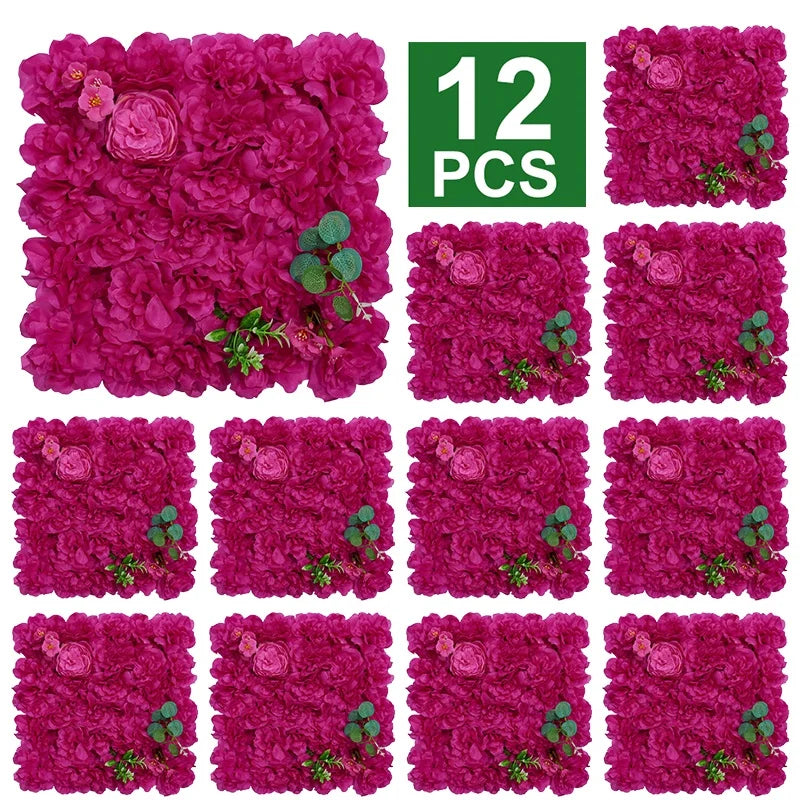 RUEESEECN 12Pcs Artificial Roses Wall Panel 3D Backdrop