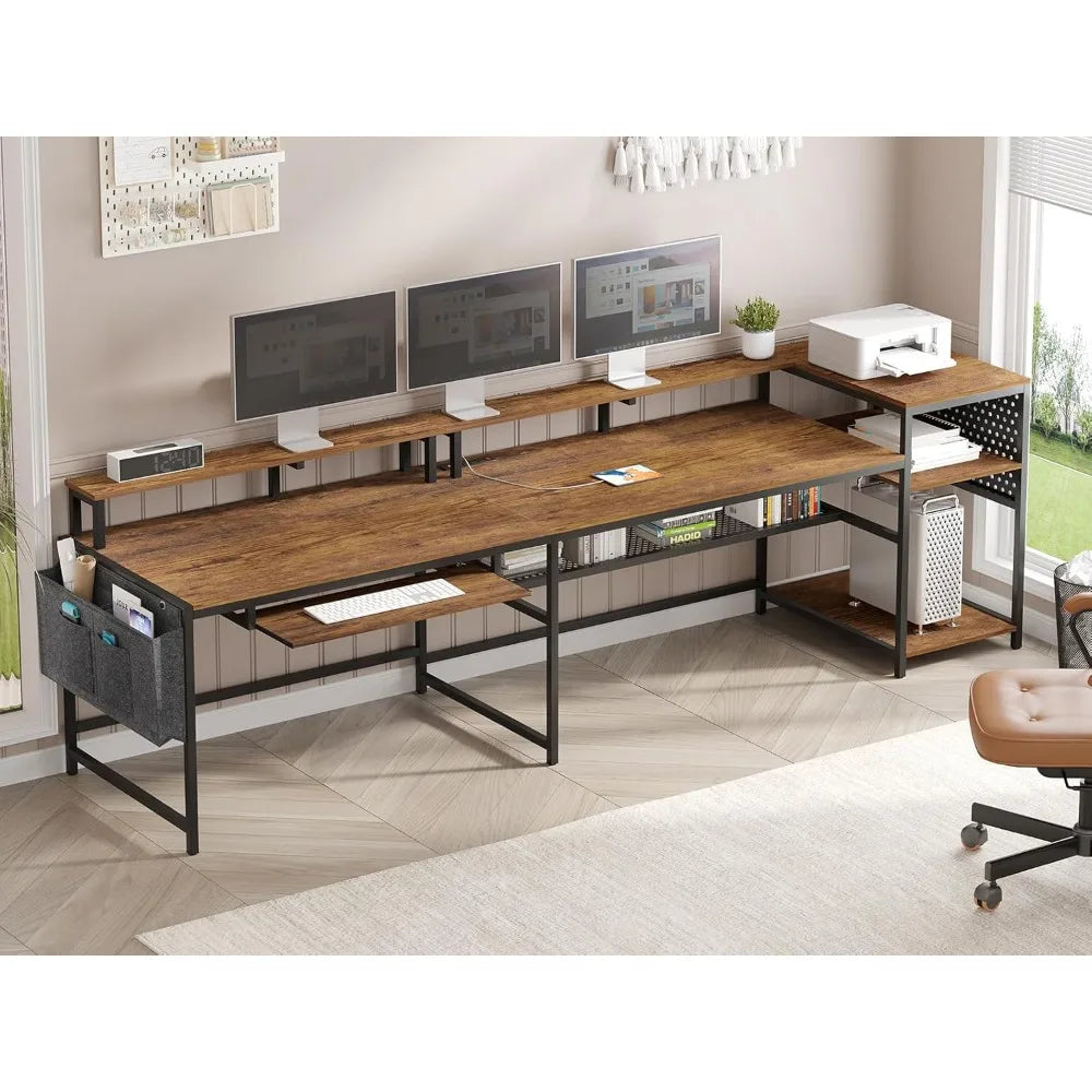 Zhuxiang L Shaped Computer Desk With Power Outlets And LED