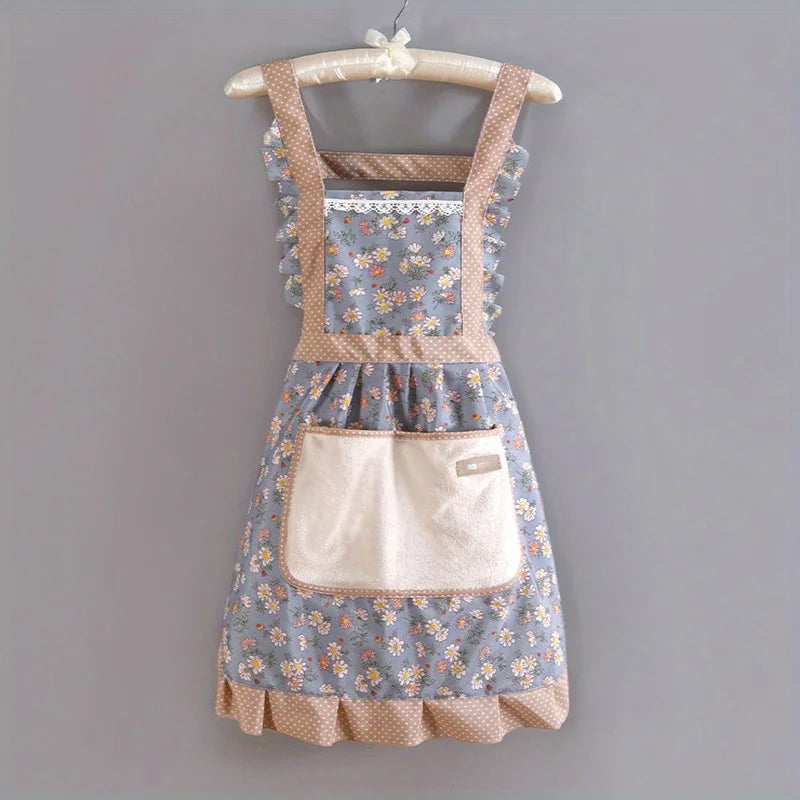 Canvas Floral Hooded Apron Waterproof Oil Resistant Workwear