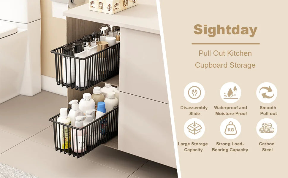 TWISTER Cabinet Pull Out Organizer 2 Pack Slide Out Drawers