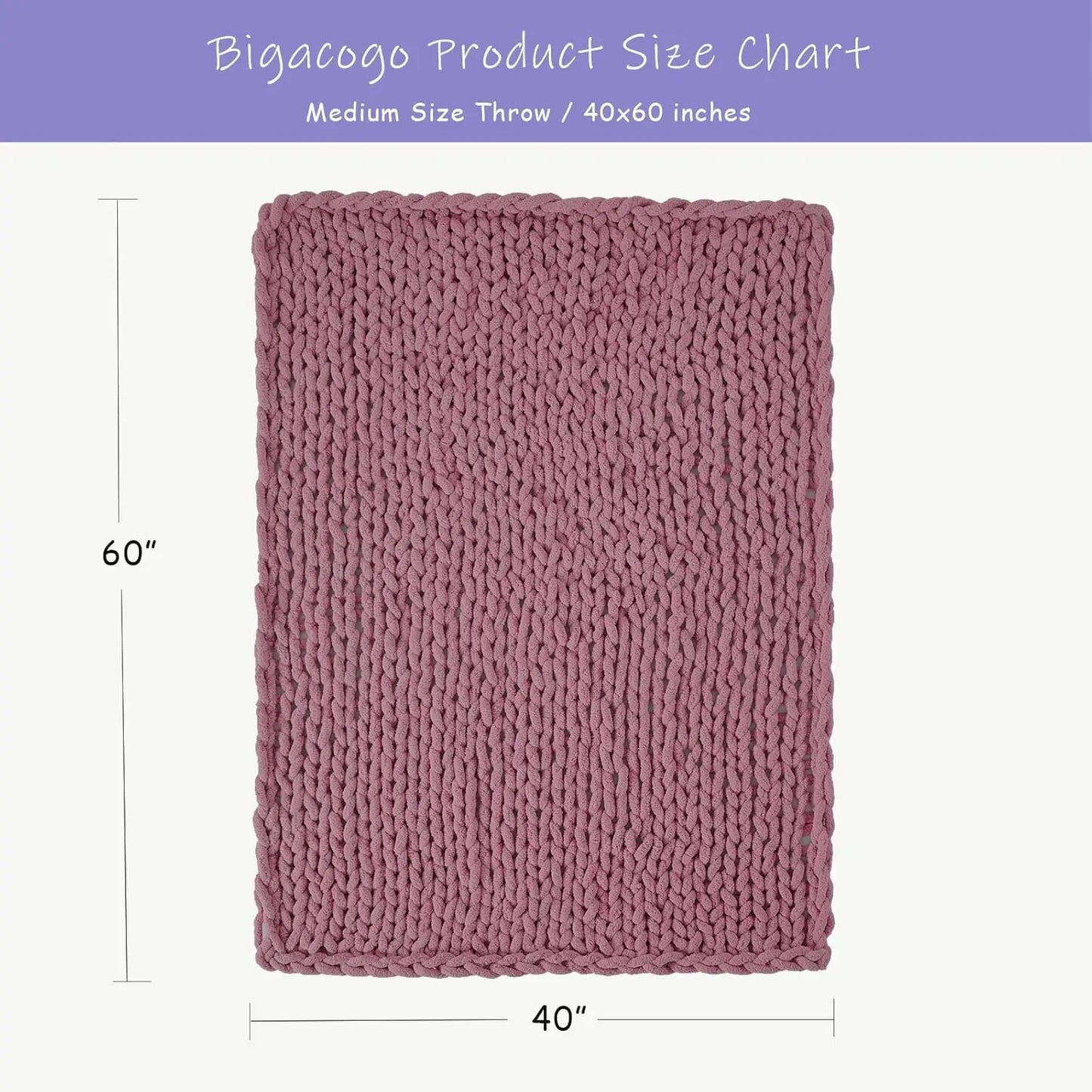 Chunky Knit Throw Blanket, 40x60 Inches, Handmade with Soft Chenille Yarn for Couch and Bed in Burnt Rose