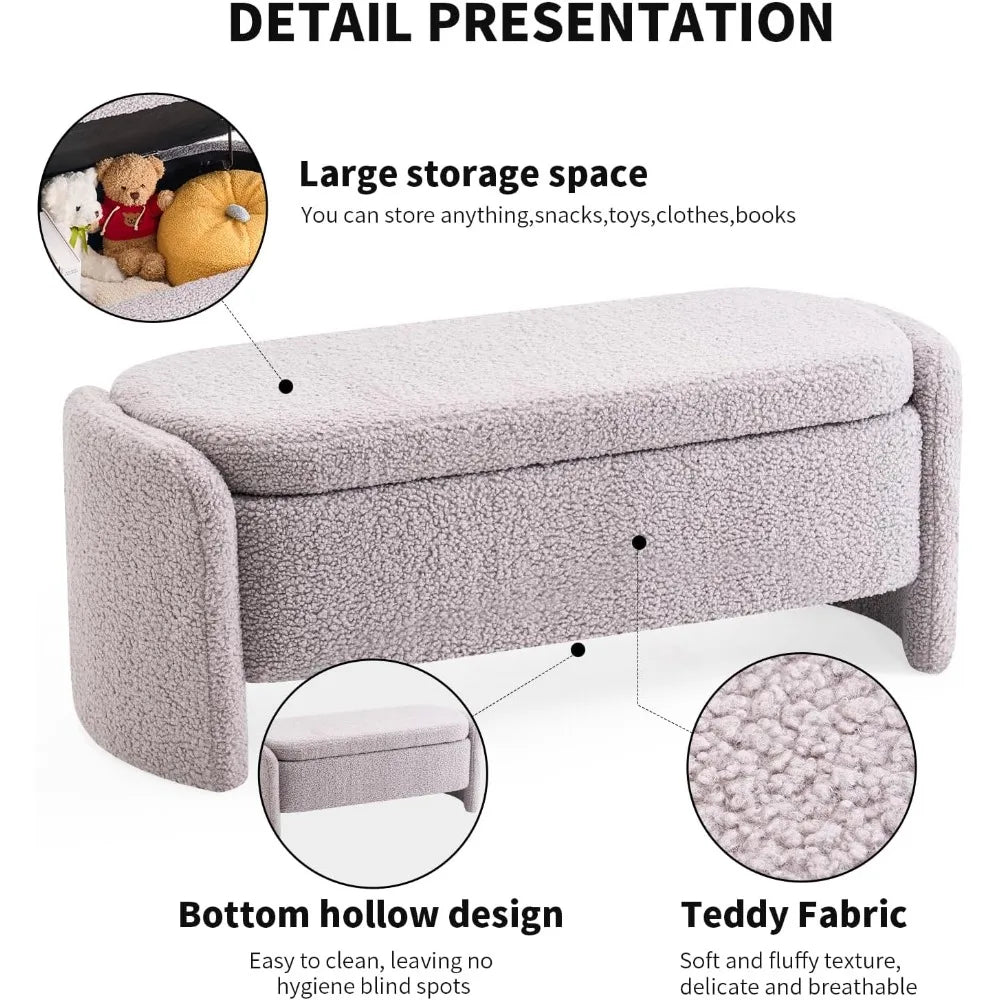 Ticify Lamb Fleece Oval Storage Bench With Large Storage