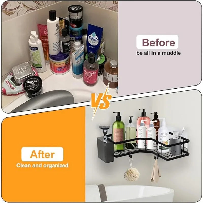 Stainless Steel Corner Shower Caddy With Hooks For Rustproof Storage