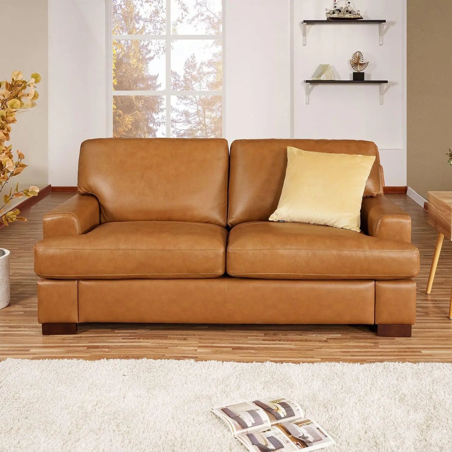 Siggy Genuine Leather Sofa Set 3 With Goose Feather Cushions