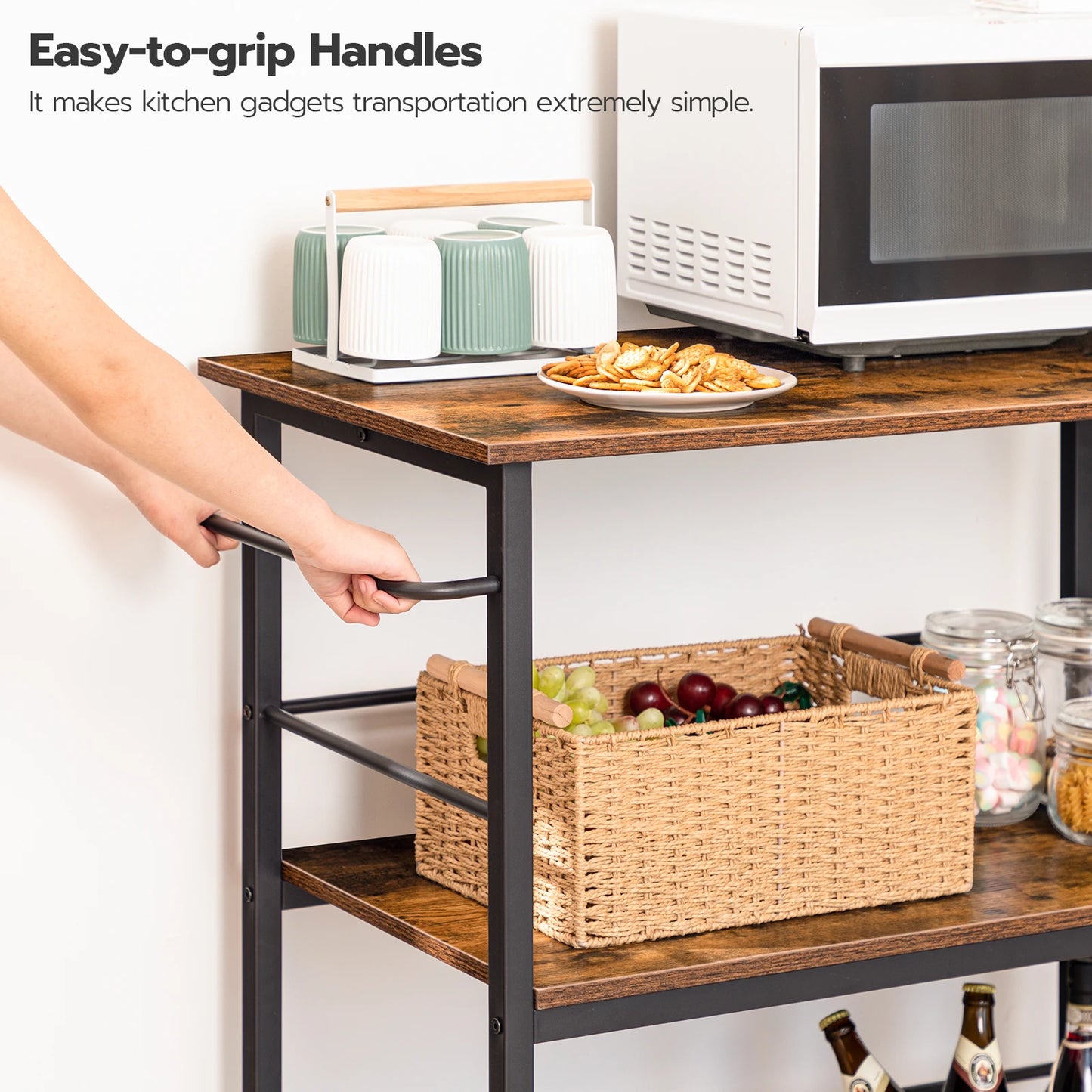 Hoobro Kitchen Island With Storage And Hooks Side Enclosures