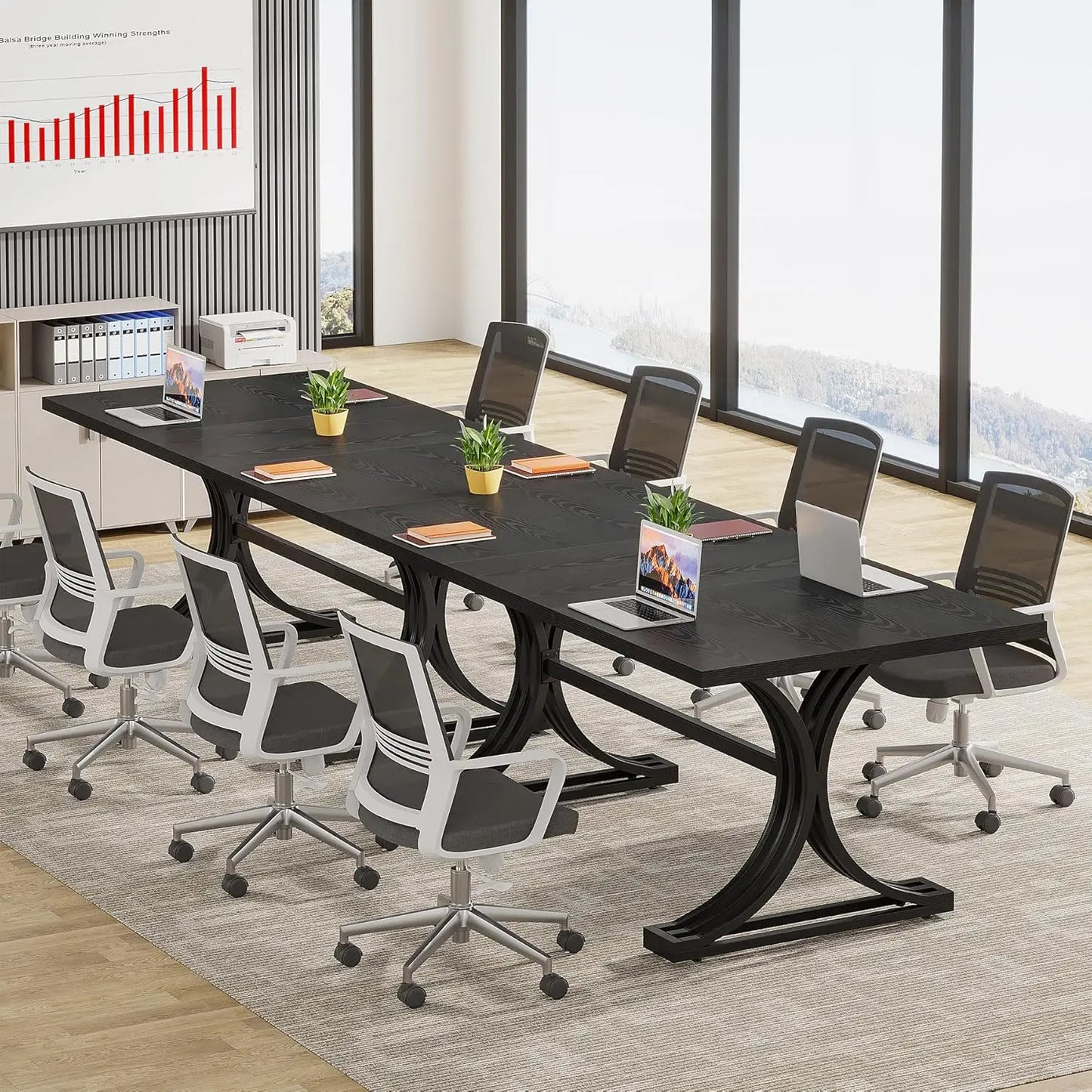 10.5FT Conference Table, Modern Meeting Table for 8-10 People, Rectangle Seminar Boardroom Table for Office, Customized
